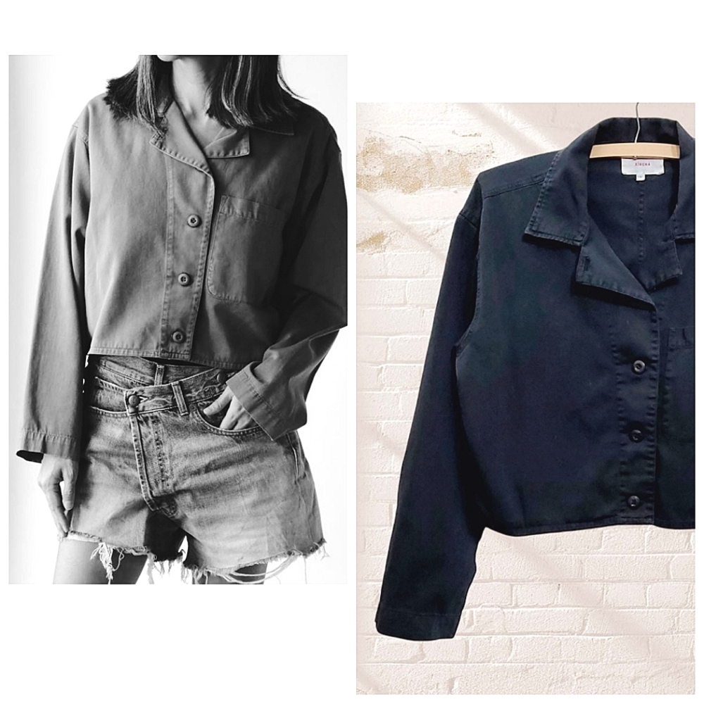XiRENA Navy Cropped Button-Front Jacket